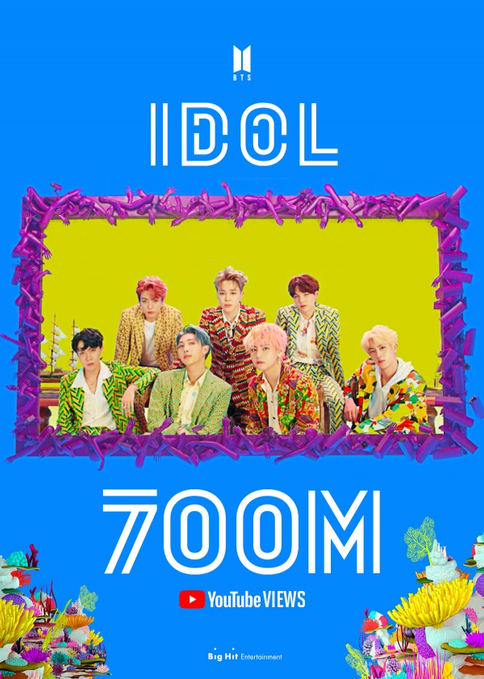 BTS "Idol" MV has reached 700 million views, fourth record