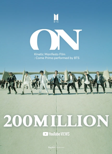 BTS 'On' Kinetic Film, 200 million views on YouTube in 4 months